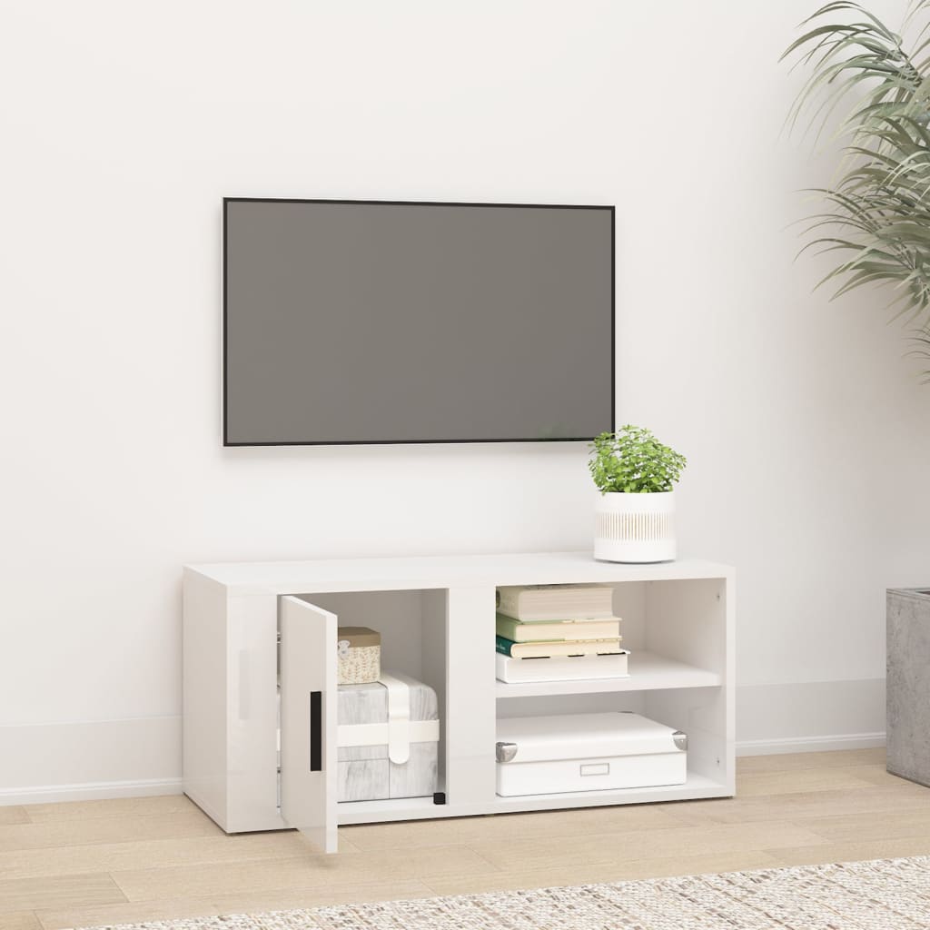 Meuble TV Blanc brillant 80x31,5x36 cm Bois d'ingénierie