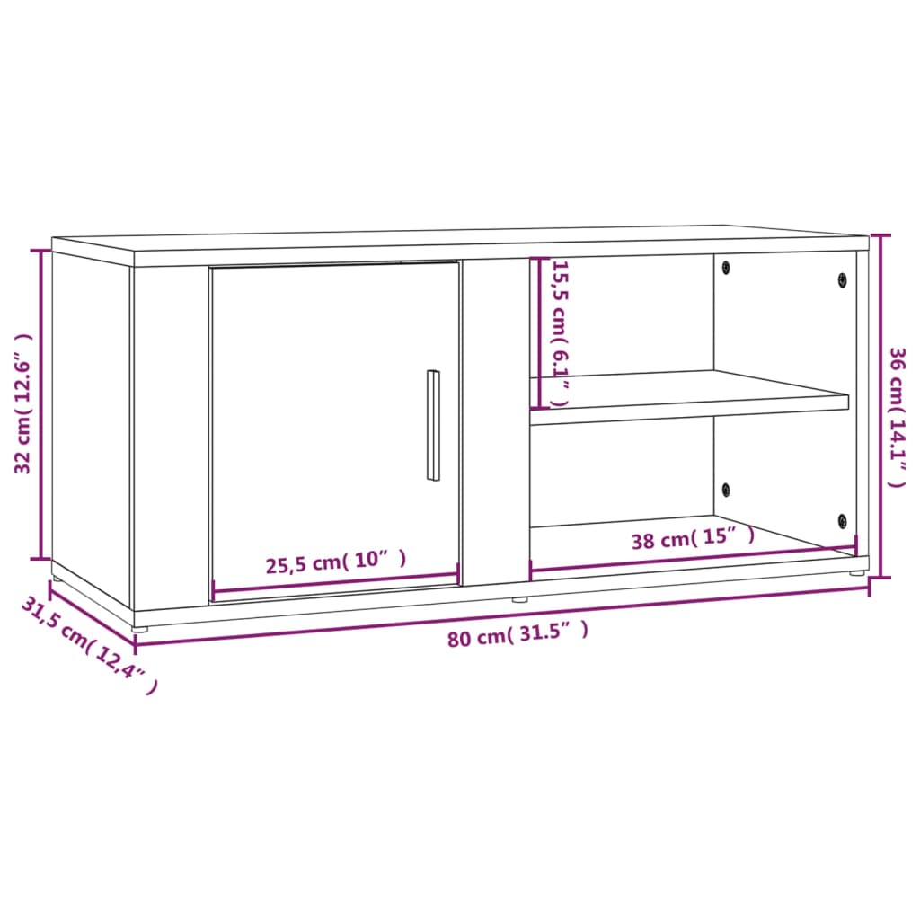 Meuble TV Blanc brillant 80x31,5x36 cm Bois d'ingénierie