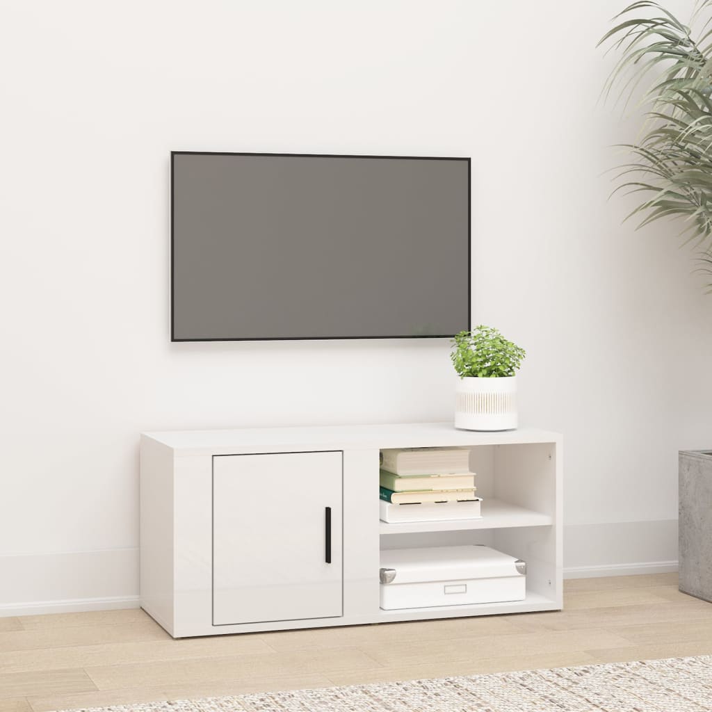 Meuble TV Blanc brillant 80x31,5x36 cm Bois d'ingénierie