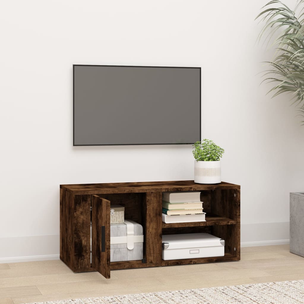 Meuble TV Chêne fumé 80x31,5x36 cm Bois d'ingénierie