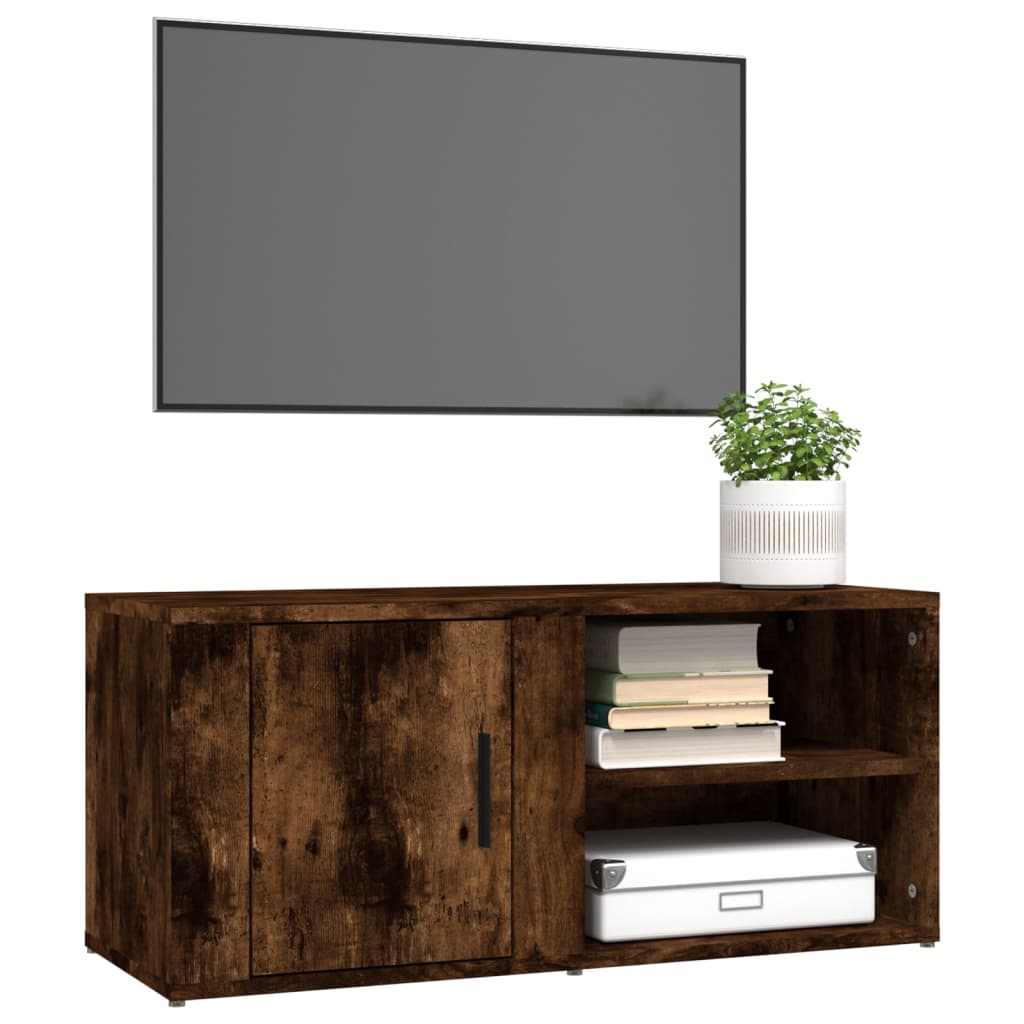 Meuble TV Chêne fumé 80x31,5x36 cm Bois d'ingénierie