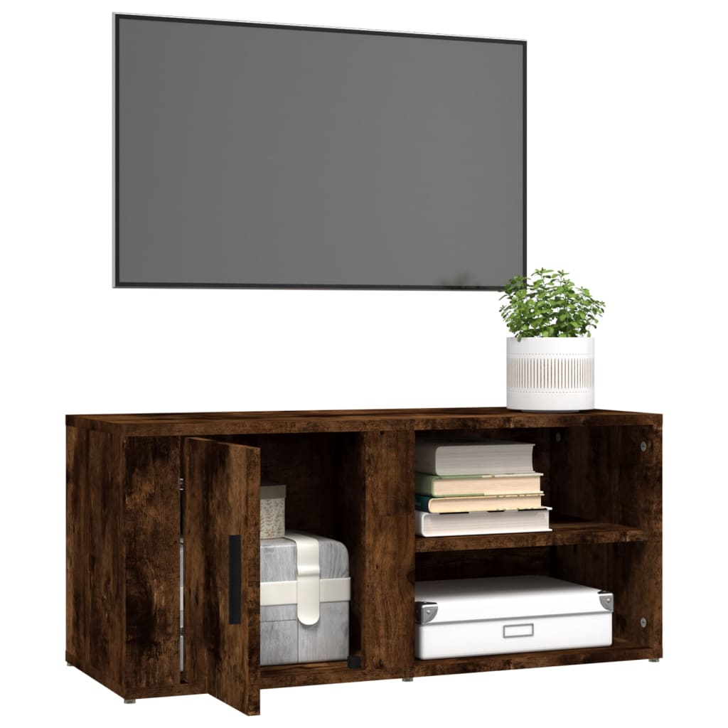 Meuble TV Chêne fumé 80x31,5x36 cm Bois d'ingénierie