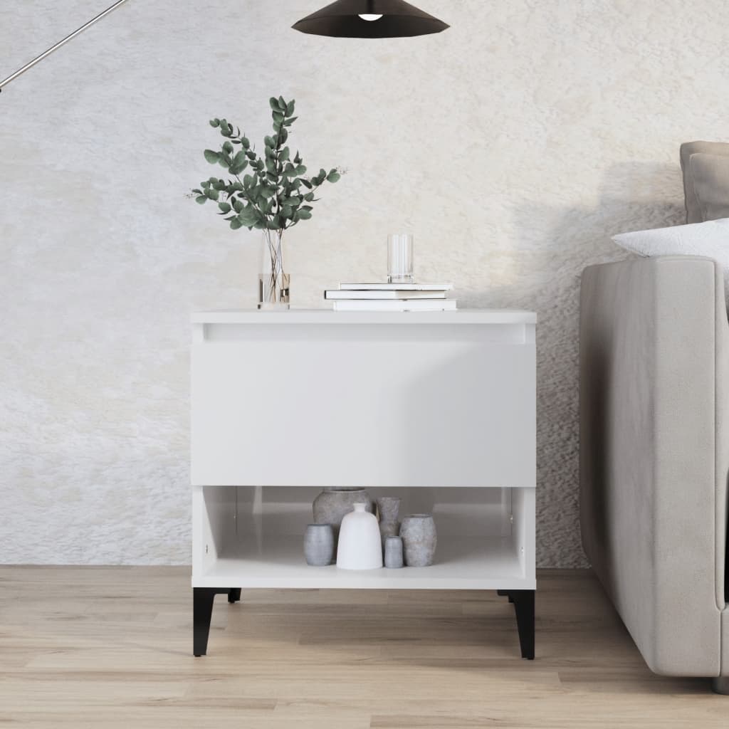 Side table Glossy white 50x46x50 cm Engineered wood