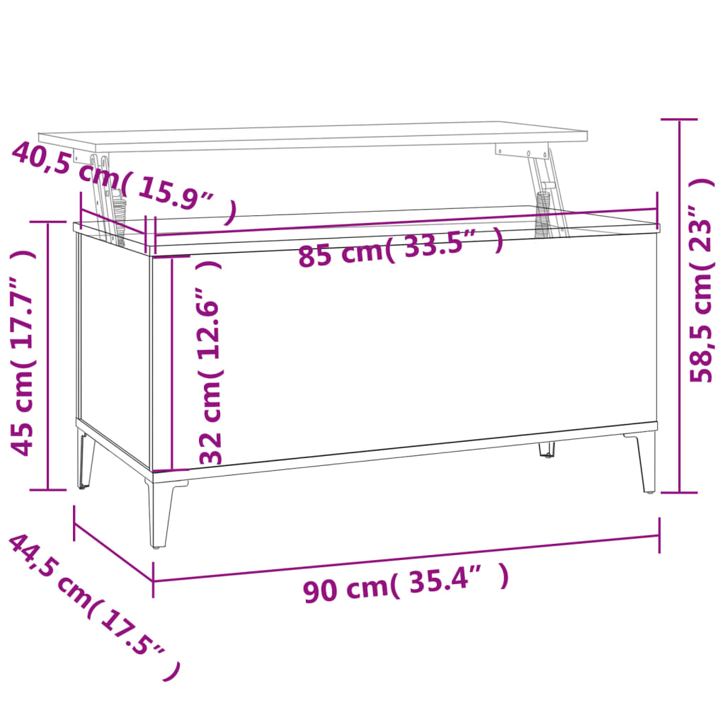 Sonoma grauer Couchtisch 90x44,5x45 cm Holzwerkstoff