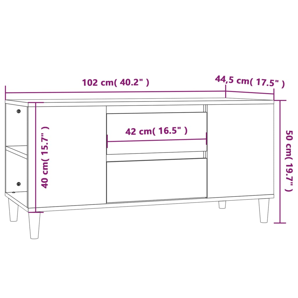 Meuble TV Blanc 102x44,5x50 cm Bois d'ingénierie