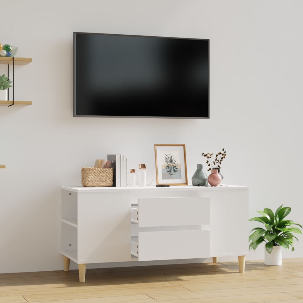 Meuble TV Blanc 102x44,5x50 cm Bois d'ingénierie