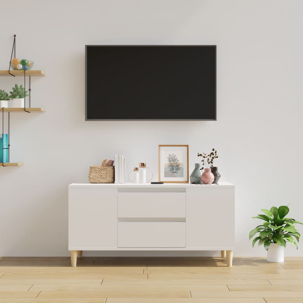 Meuble TV Blanc brillant 102x44,5x50 cm Bois d'ingénierie