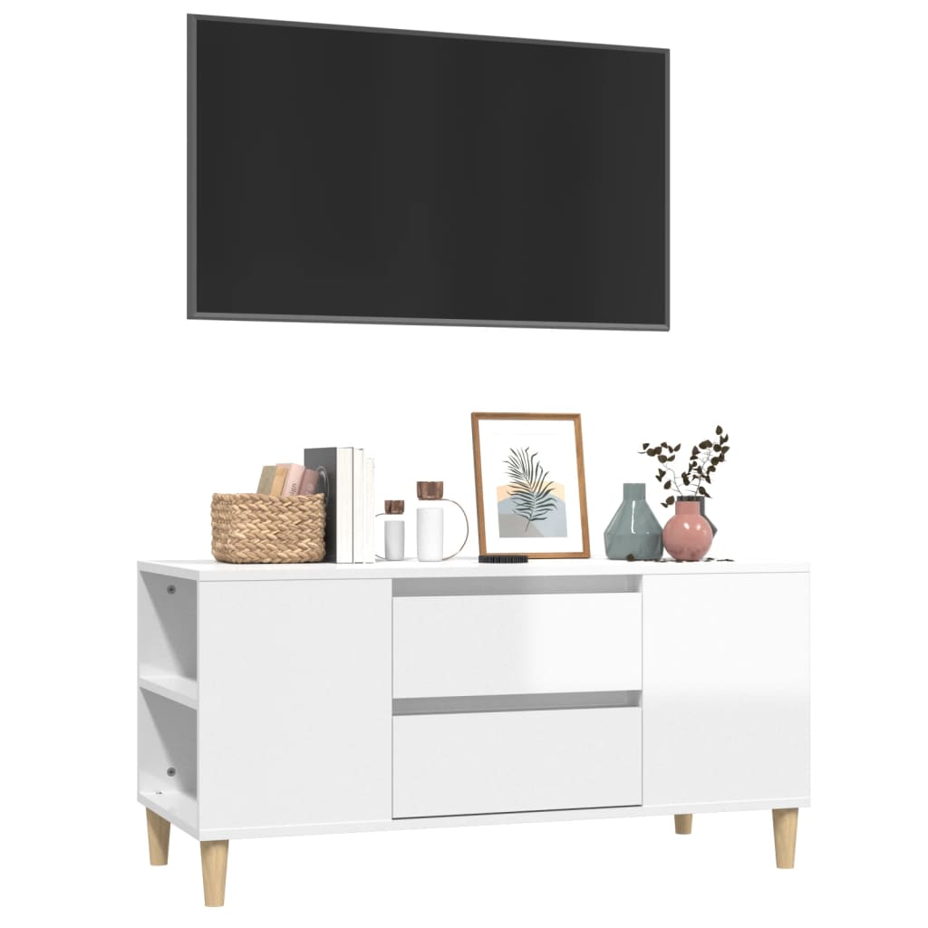 Meuble TV Blanc brillant 102x44,5x50 cm Bois d'ingénierie