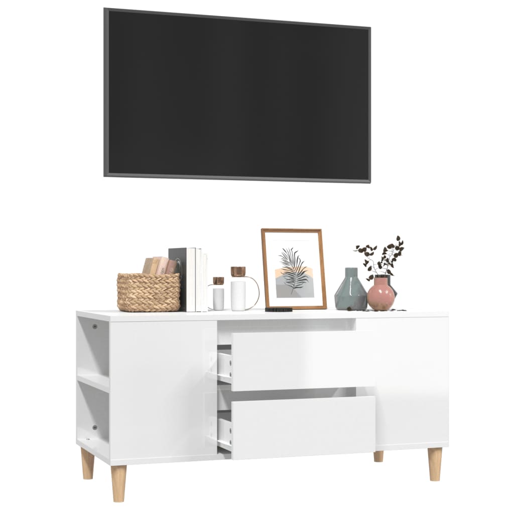 Meuble TV Blanc brillant 102x44,5x50 cm Bois d'ingénierie