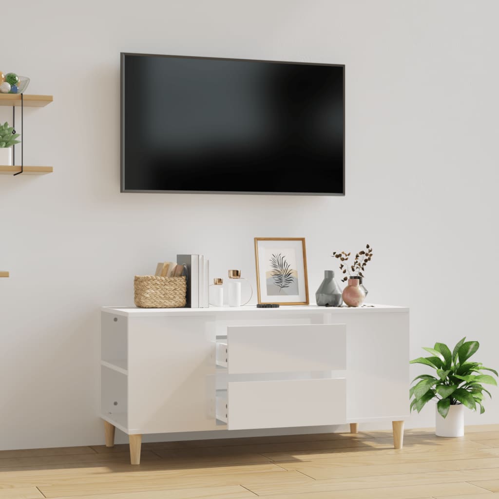 Meuble TV Blanc brillant 102x44,5x50 cm Bois d'ingénierie