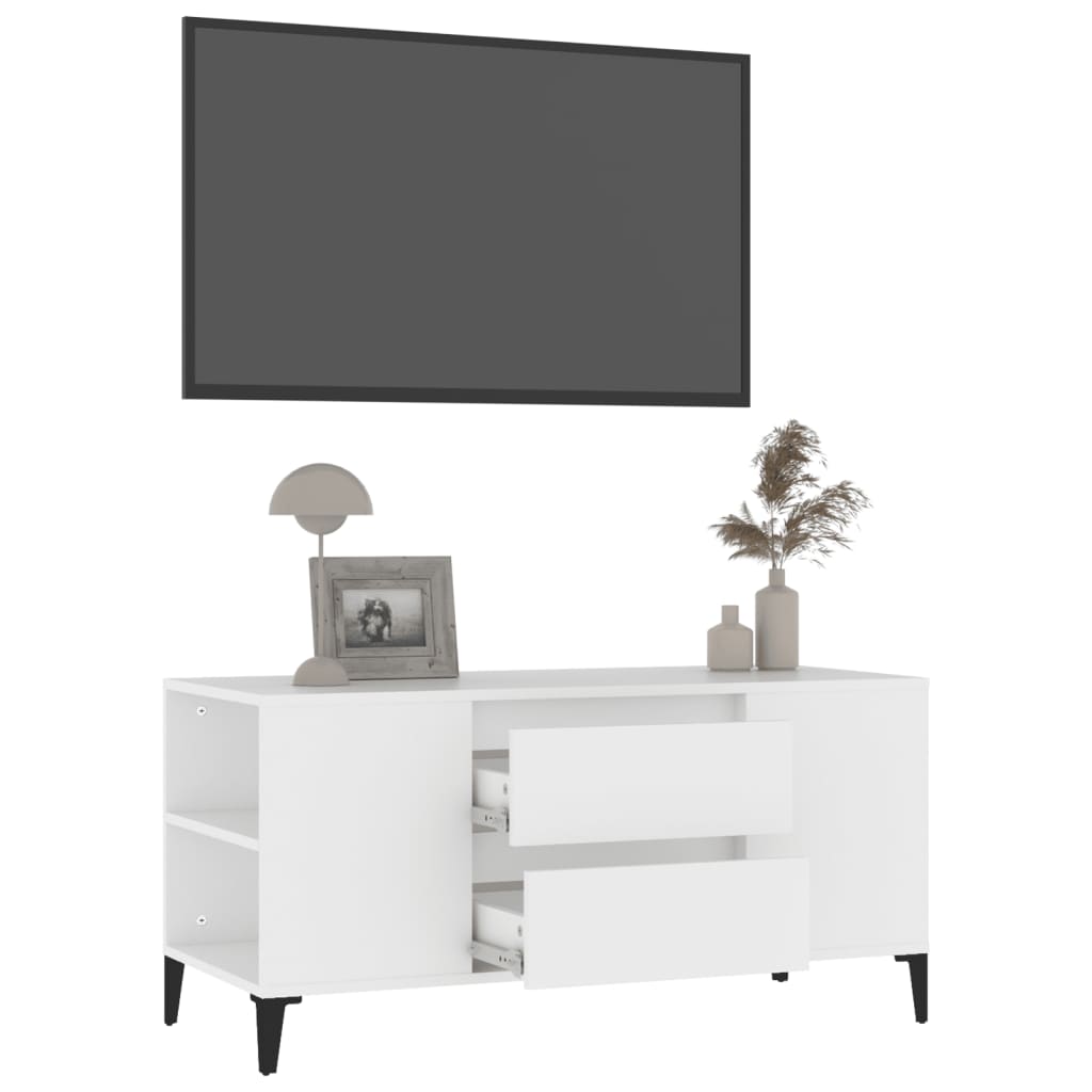 Meuble TV Blanc 102x44,5x50 cm Bois d'ingénierie