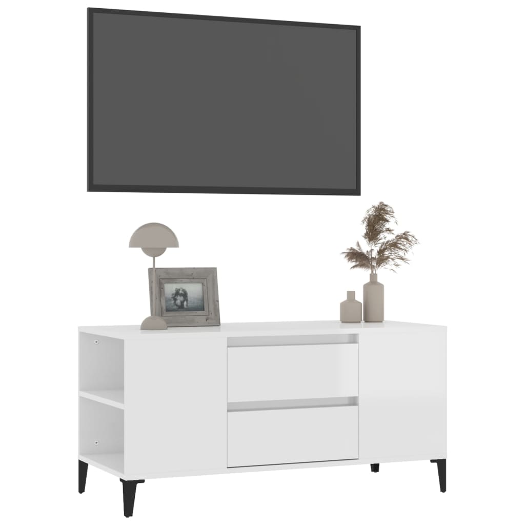 Meuble TV Blanc brillant 102x44,5x50 cm Bois d'ingénierie