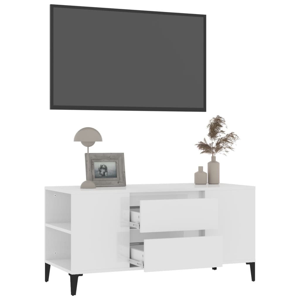 Meuble TV Blanc brillant 102x44,5x50 cm Bois d'ingénierie