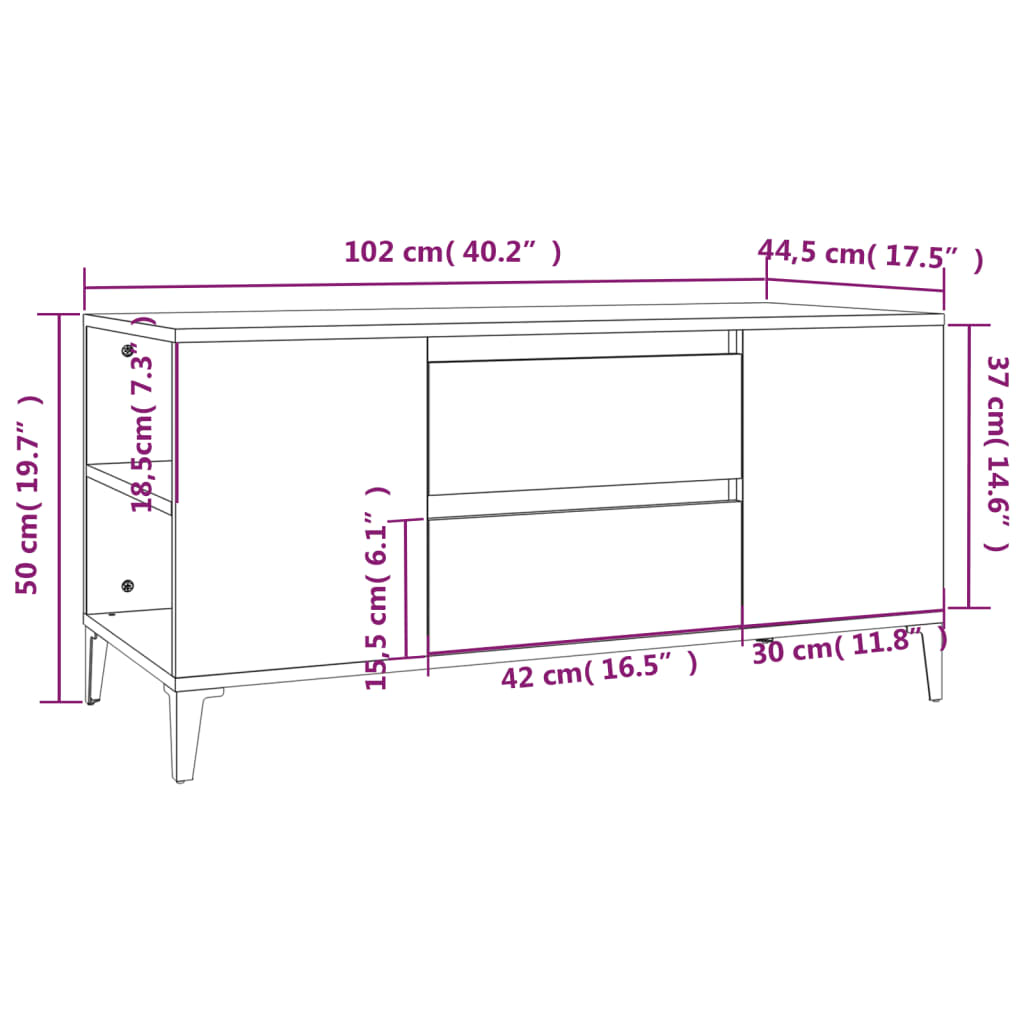 Meuble TV Blanc brillant 102x44,5x50 cm Bois d'ingénierie