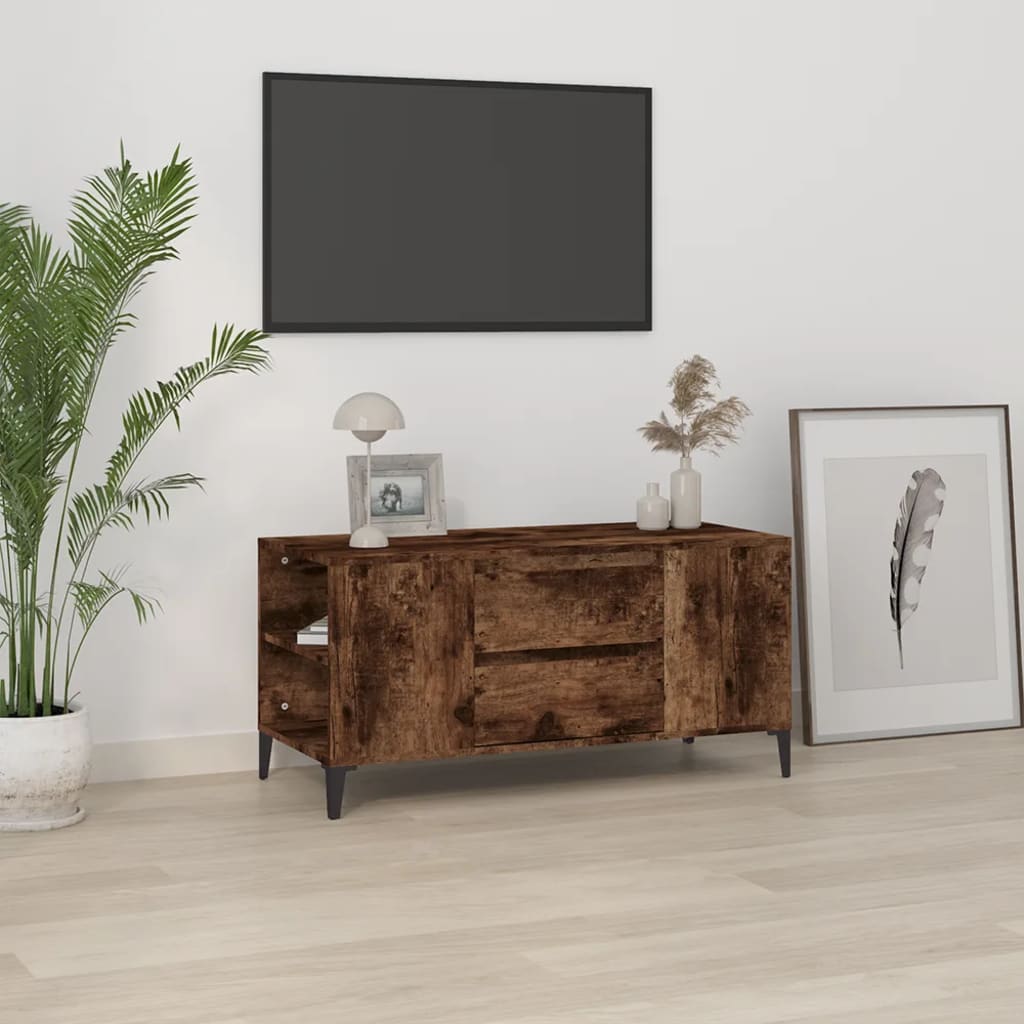 Meuble TV Chêne fumé 102x44,5x50 cm Bois d'ingénierie