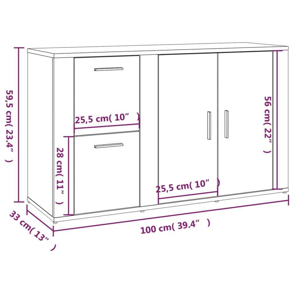 Buffet Blanc brillant 100x33x59,5 cm Bois d'ingénierie