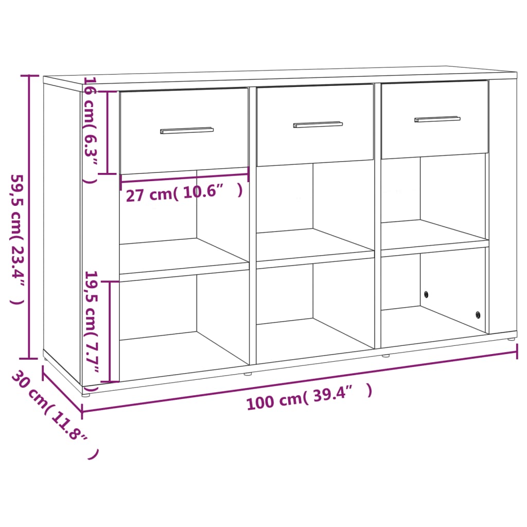 Sonoma graues Sideboard 100x30x59,5 cm Holzwerkstoff