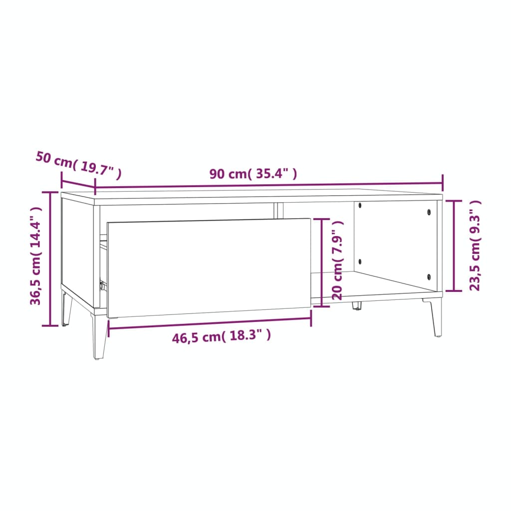 Couchtisch Betongrau 90x50x36,5 cm Holzwerkstoff