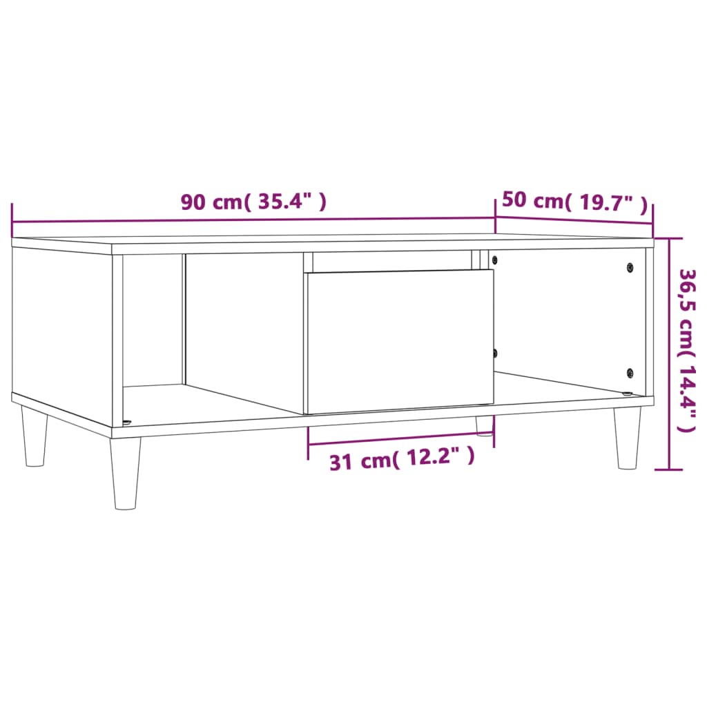 Coffee table Smoked oak 90x50x36.5 cm Engineered wood