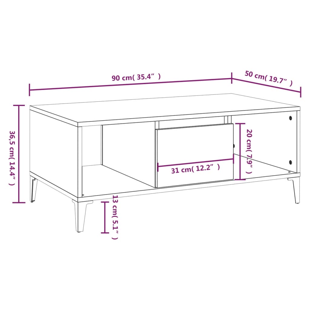 Table basse Blanc brillant 90x50x36,5 cm Bois d'ingénierie