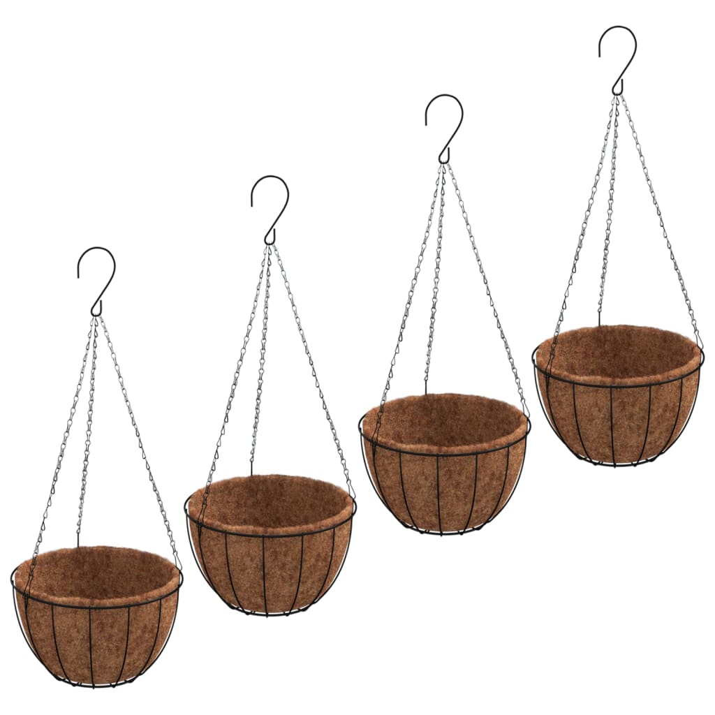 Jardinières suspendues 4 pcs avec doublure coco Noir Ø 30x52 cm