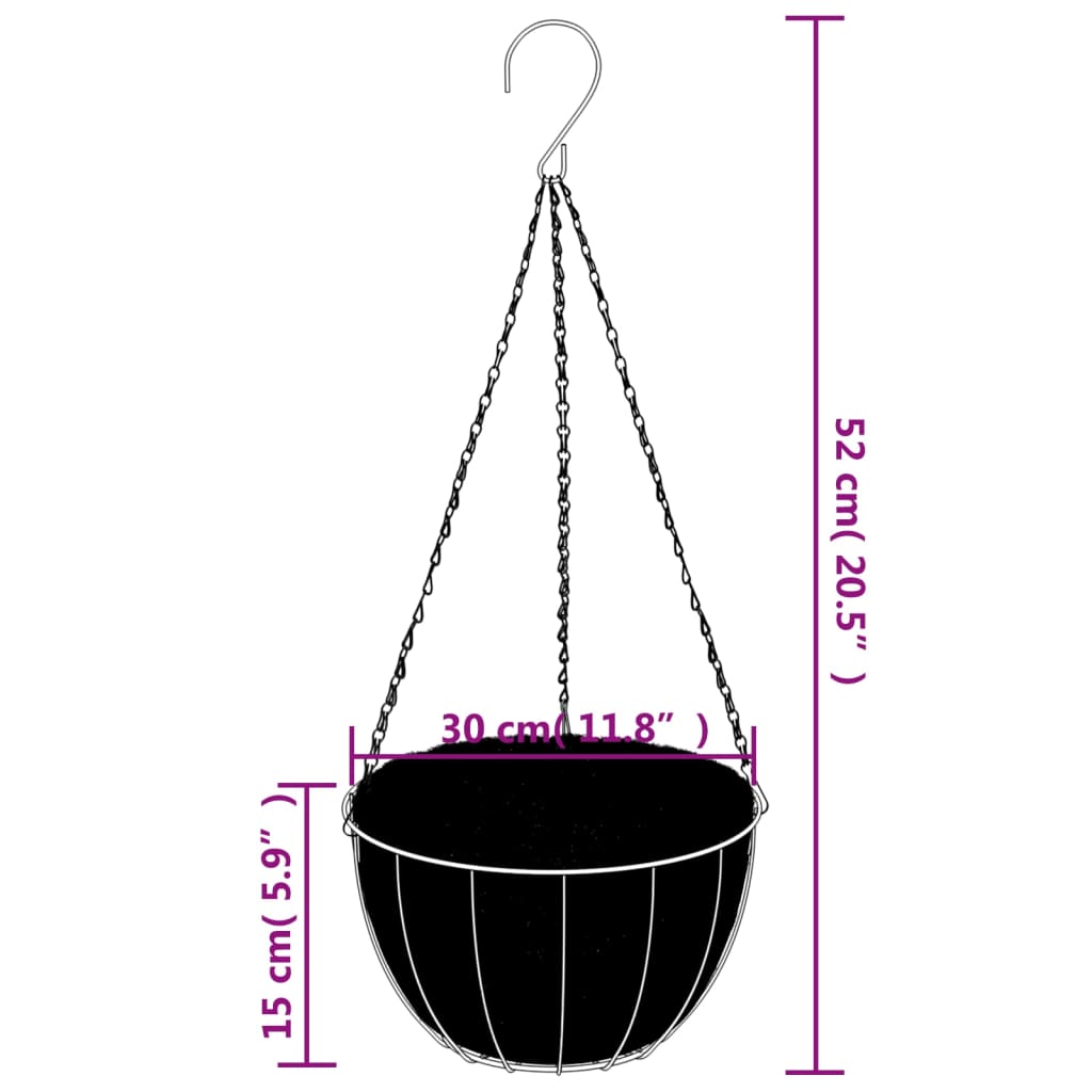 Jardinières suspendues 4 pcs avec doublure coco Noir Ø 30x52 cm