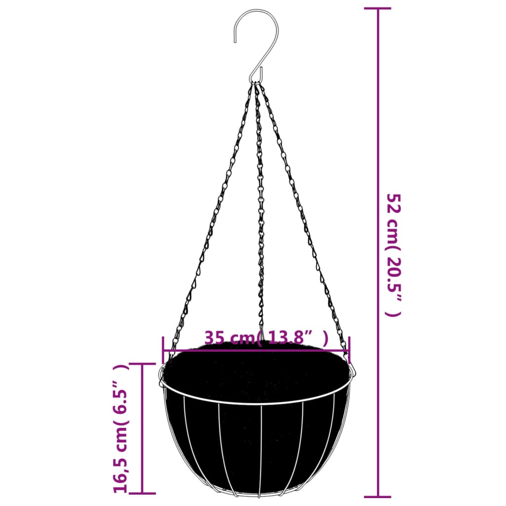 Hanging planters 4 pcs with coconut liner Black Ø 35x52 cm