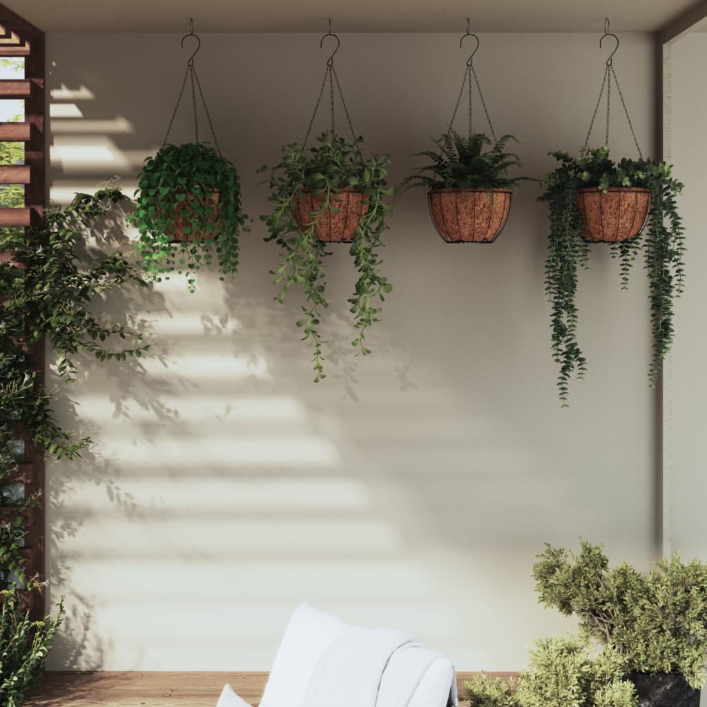 Hanging planters 4 pcs with coconut liner Black Ø 35x52 cm