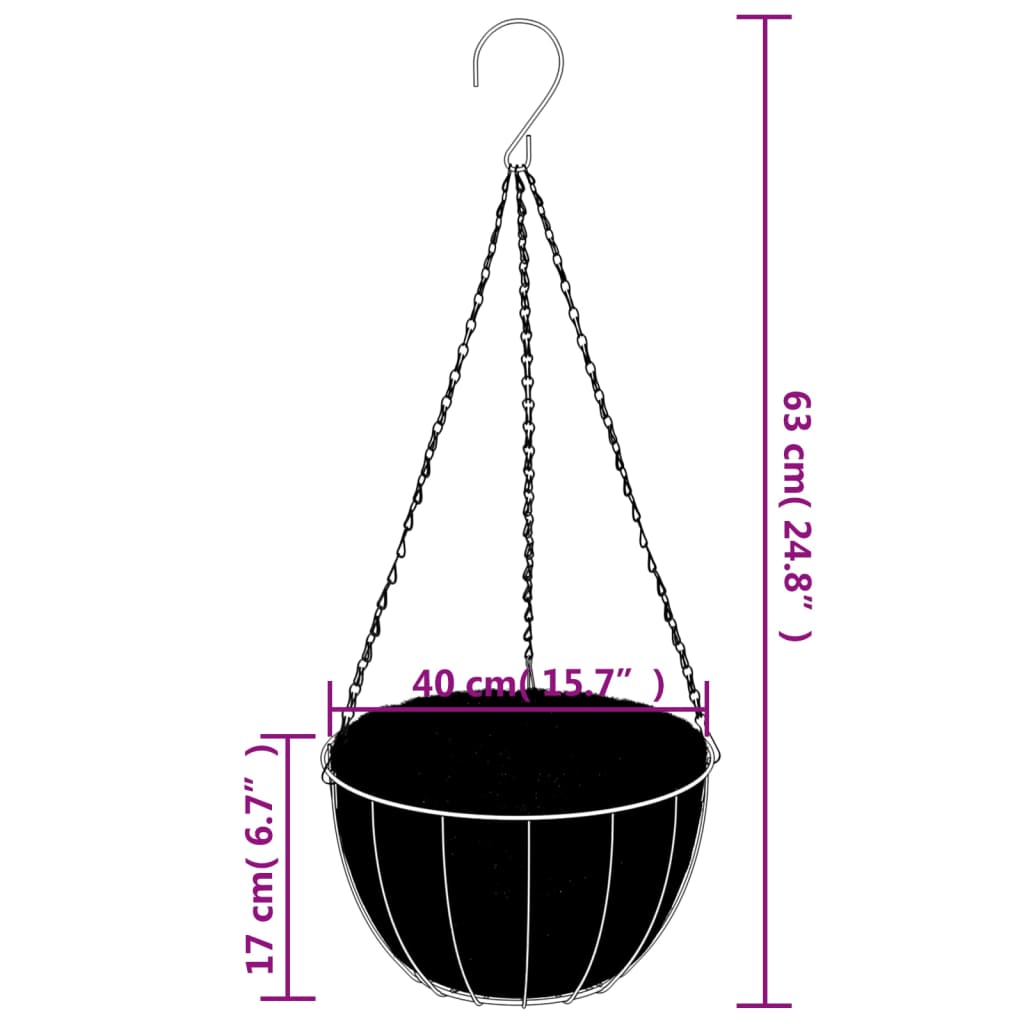 Hanging planters 4 pcs with coconut liner Black Ø 40x63 cm