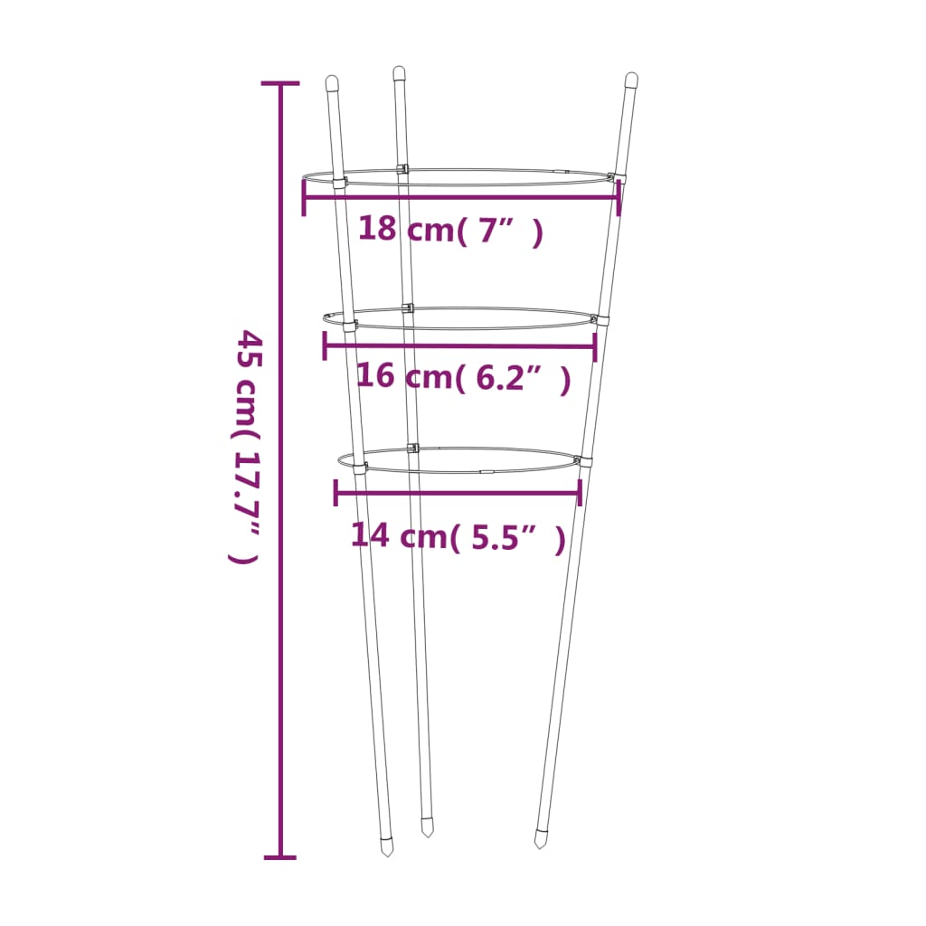 Supports pour plantes de jardin 3 anneaux 5pcs Vert 45 cm Acier