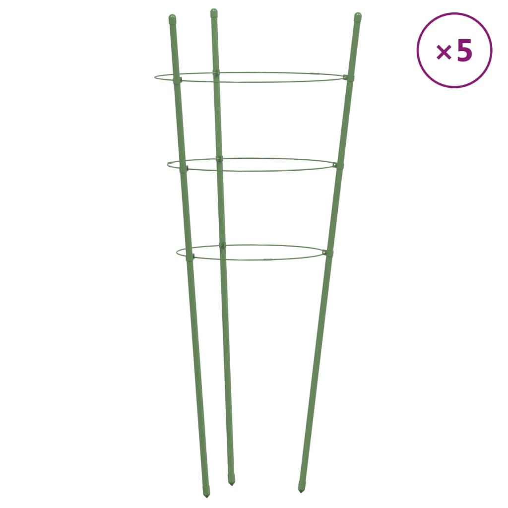 Supports pour plantes de jardin 3 anneaux 5pcs Vert 60 cm Acier