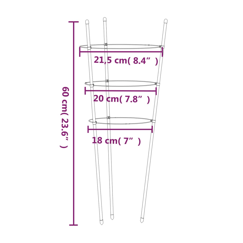 Supports pour plantes de jardin 3 anneaux 5pcs Vert 60 cm Acier