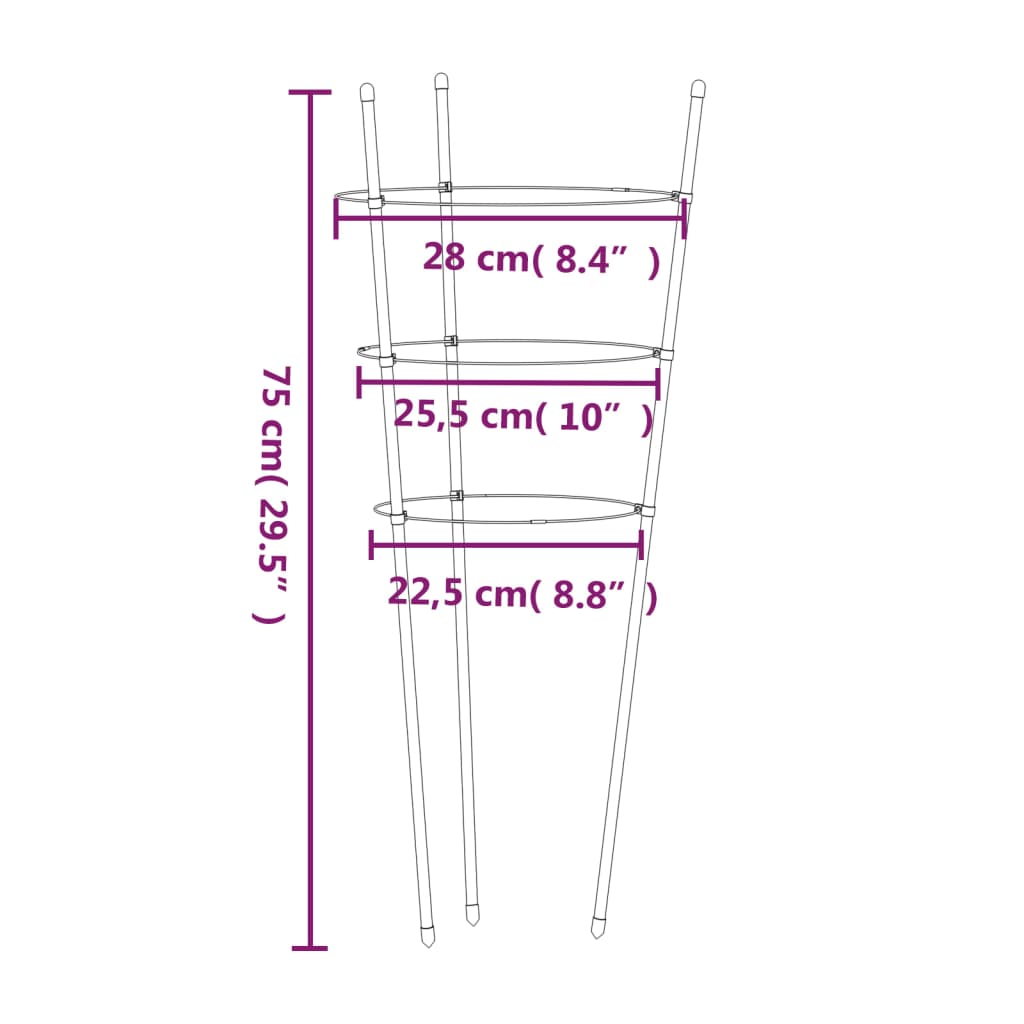 Supports pour plantes de jardin 3 anneaux 5pcs Vert 75 cm Acier