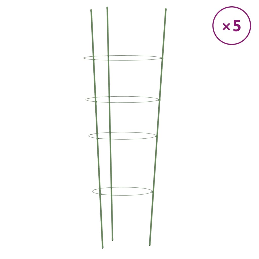 Supports pour plantes de jardin 4 anneaux 5pcs Vert 90 cm Acier