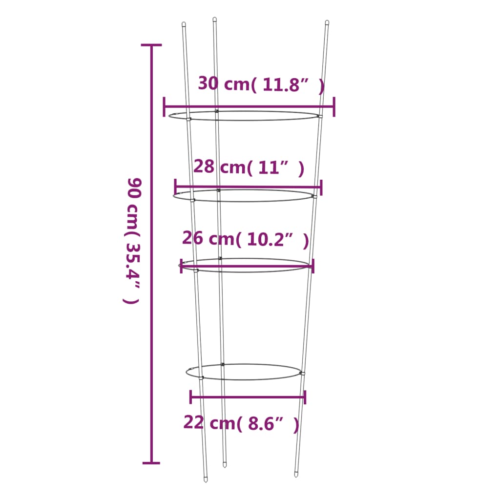 Supports pour plantes de jardin 4 anneaux 5pcs Vert 90 cm Acier