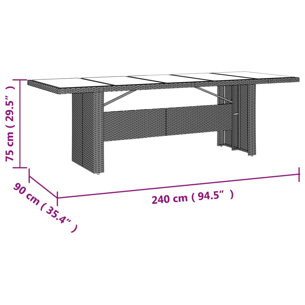 Table de jardin plateau en verre Résine tressée verre trempé