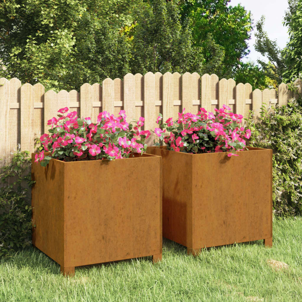 Jardinières avec pieds 2 pcs Rouillé 42x40x43 cm Acier corten