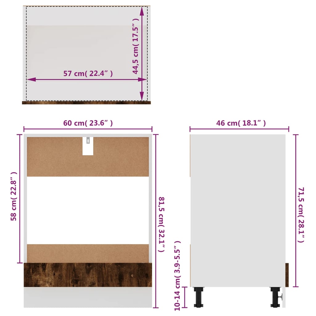 Ofenschrank Räuchereiche 60x46x81,5 cm Holzwerkstoff