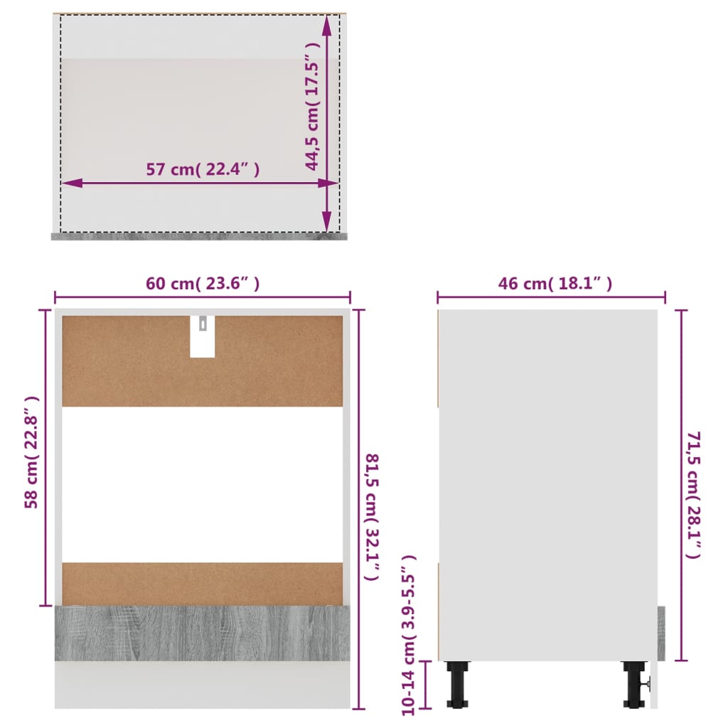 Armoire à four Sonoma gris 60x46x81,5 cm Bois d'ingénierie