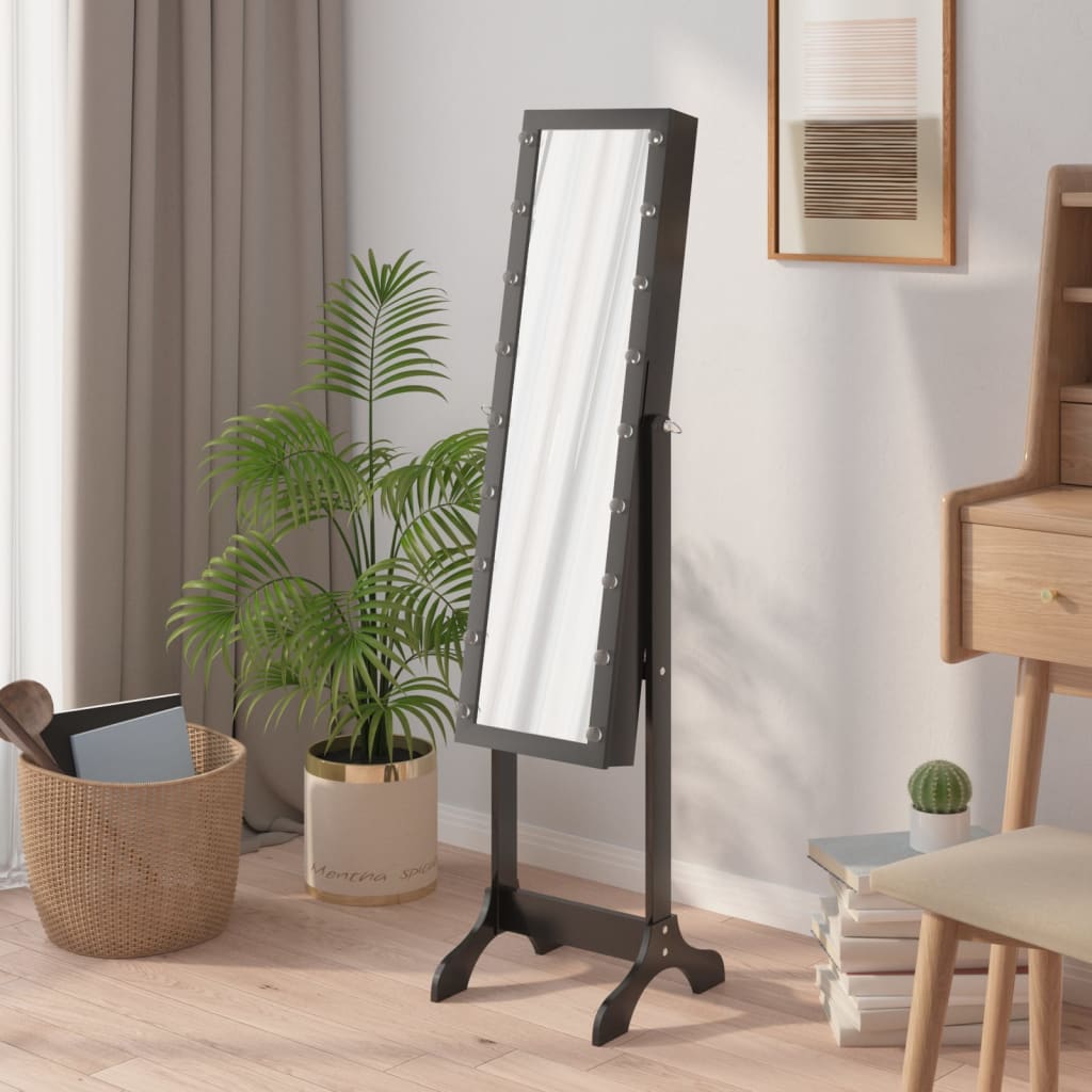 Miroir sur pied blanc avec LED noir 34x37x146 cm