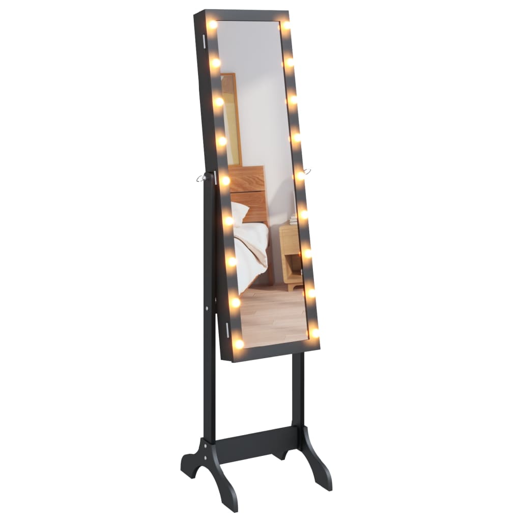 Miroir sur pied blanc avec LED noir 34x37x146 cm