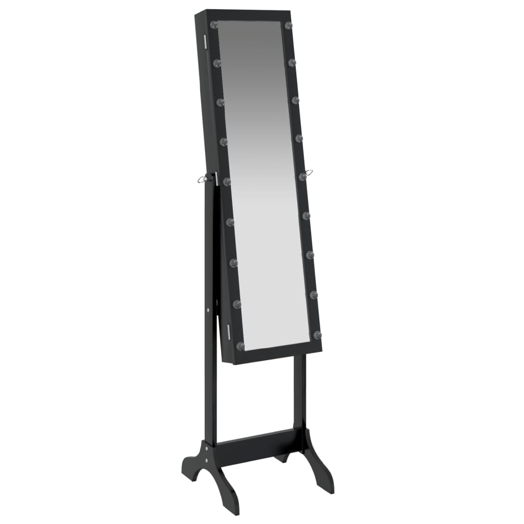 Miroir sur pied blanc avec LED noir 34x37x146 cm