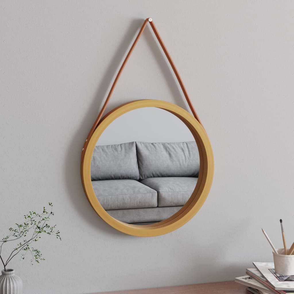 Miroir mural avec sangle Doré Ø 45 cm