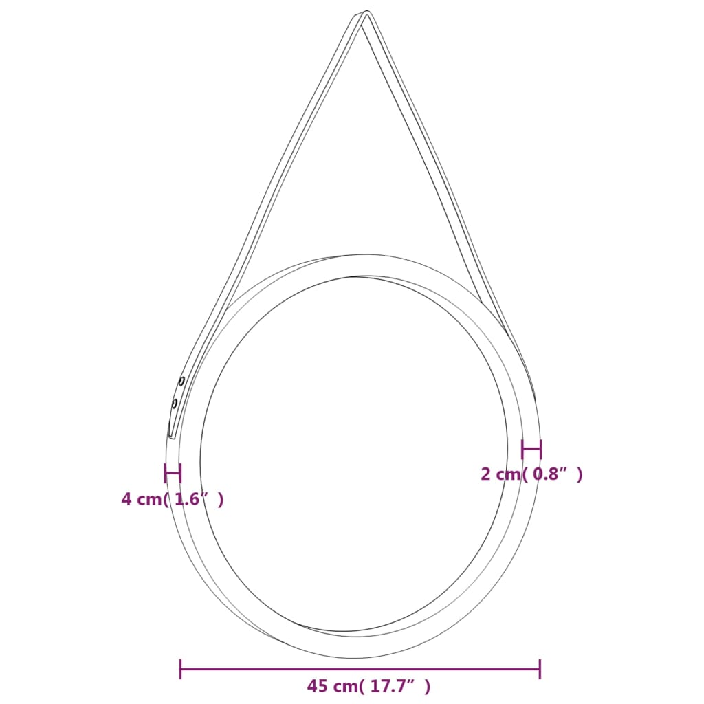 Miroir mural avec sangle Argenté Ø 45 cm