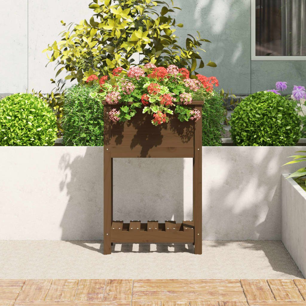 Jardinière avec étagère Marron miel 54x34,5x81 cm Bois de pin