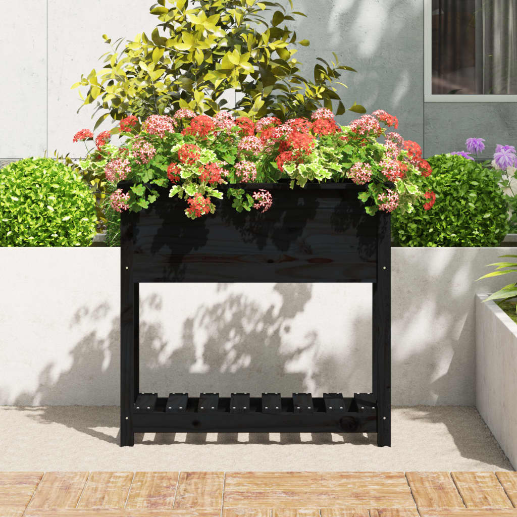 Jardinière avec étagère Noir 82,5x34,5x81 cm Bois massif de pin