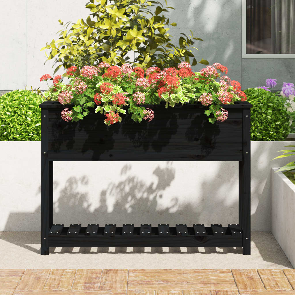 Jardinière avec étagère Noir 111,5x34,5x81cm Bois massif de pin