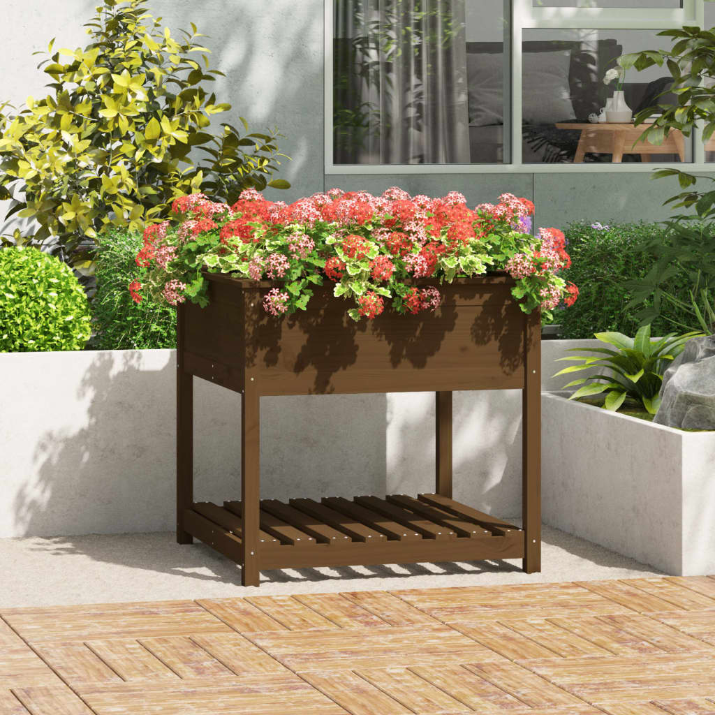 Jardinière avec étagère Marron miel 82,5x82,5x81 cm Bois de pin