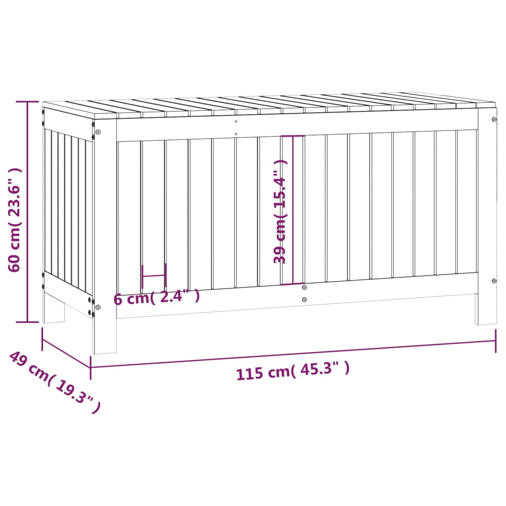 Boîte de rangement de jardin 115x49x60 cm Bois massif de pin