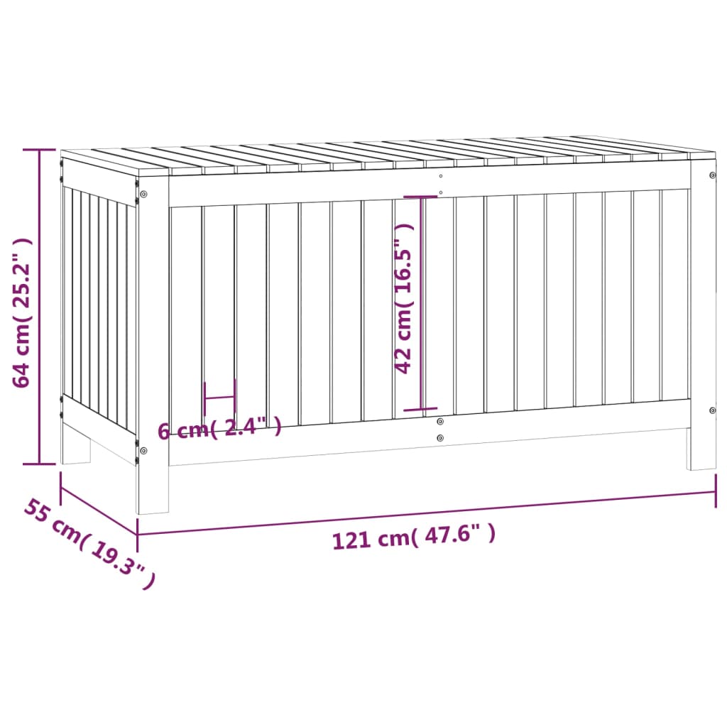 Boîte de rangement de jardin 121x55x64 cm Bois massif de pin